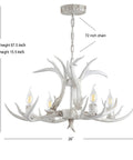 Dope 26 Inch White Resin Faux Horn Antler Chandelier Rustic Farmhouse Hanging Light For Dining Room Living Room Cabin With Sloped Ceiling Compatible LED Bulbs Included, side view showing dimensions.
