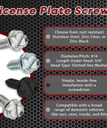100 Pack License Plate Screws For Front And Rear Plates And Frames, Rust Resistant, Size 14, Three Quarter Inch Long