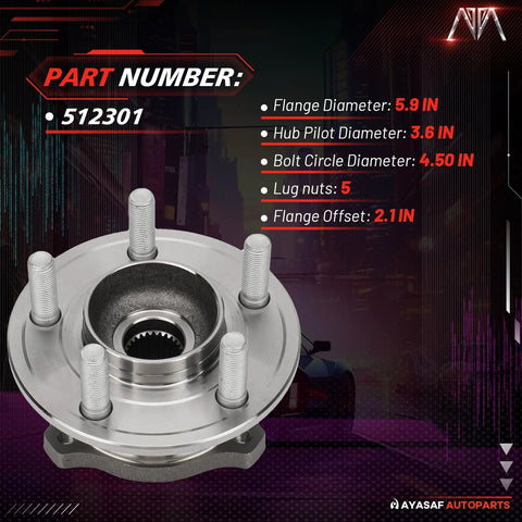 Front view of Rear Wheel Hub And Bearing Assembly For 5 Lug Cars Fits Chrysler 300 2005 2009 Dodge Charger 2006 2008 2009 Magnum 2005 2008 With 27 Spline Direct Fit Replacement 512301 showing flange and lug specifications.