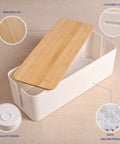 Wooden Style Large Desk Cable Box To Hide Wires And Power Strips, ABS material, white box with wooden lid, 16 inch length
