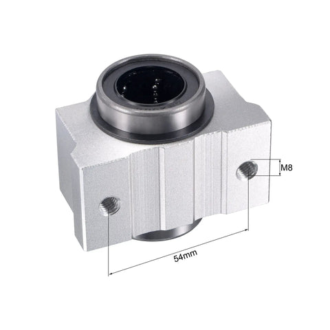 Front view of SCV25UU Linear Ball Bearing Slide Block Set, 25mm Bore, with dual dust seals, showcasing pro grade linear guide for CNC.
