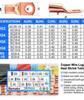 110 Pcs Copper Wire Lugs Kit With Pro Grade Heavy Duty Battery Terminal Connectors For AWG 2-16, size chart and components