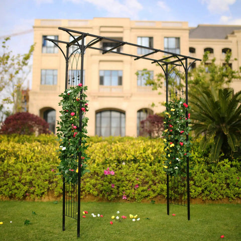Steel Garden Arch For Climbing Plants 6 Ft 9 In High By 4 Ft 11 In Wide Weather Resistant Black Epoxy Finish Outdoor Yard Arbor Built To Show Off Vines And Flowers Easy Setup For Your Patio Garden Lawn Backyard