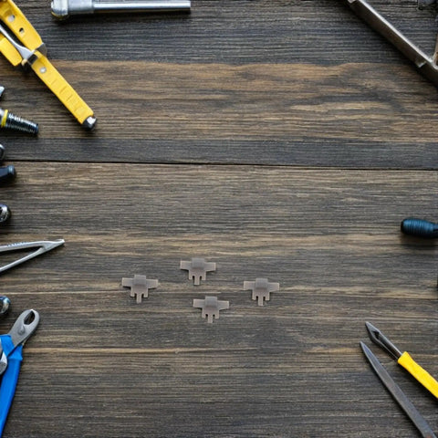 40Pcs Cabinet Door Hinge Restrictor Clips Soft Close Angle Limiter for 86 Degree Opening on a wooden surface with tools around