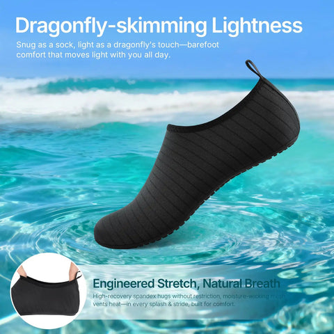 Black quick-dry water shoe for women and men floating on ocean background, Water Shoes For Women And Men Quick Dry Aqua Socks
