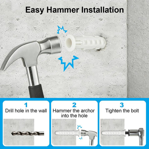 12 Piece Concrete Wall Anchor Set For TV Mounts And Shelves Includes 10x50mm And 10x60mm Expansion Bolts For M7 And M8 Screws Heavy Duty Masonry Mounting Hardware, hammer installation steps