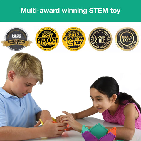 3D Math Building Set With Snap Together Tiles And Online Activities, 96 Piece STEM Learning Kit For Kids And Adults, Made In USA, A Fun Way To Boost Fine Motor Skills And Spatial Reasoning, children playing