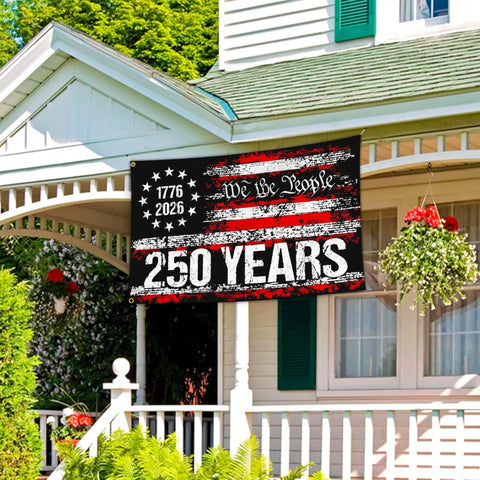 3 Ply 250 Year American Anniversary Flag Durable Outdoor 3x5 Ft Double Sided Patriotic Banner For Fourth Of July We The People USA Flag Yard Decor Outdoor Yard Decor For Garden Or Porch displayed on a porch