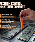 Hand using All In One Precision Screwdriver Set With Magnetic Tips And Storage Case on electronic circuit board