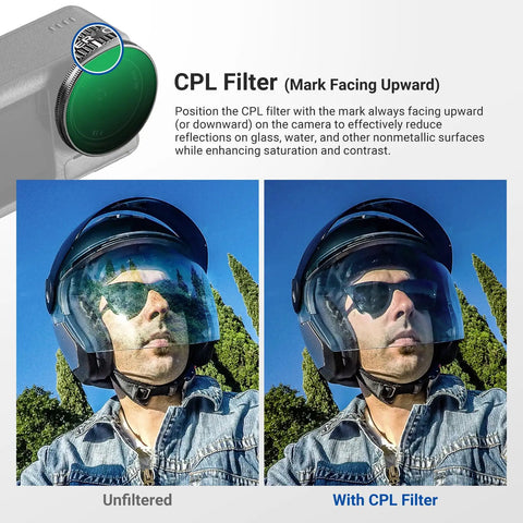 Comparison of unfiltered vs CPL filtered image using Osmo Action ND Filter Set For 5 Pro 4 And 3 4 Pack for clearer outdoor POV shots
