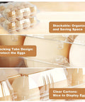 Clear Plastic Egg Cartons 50 Pack For 12 Eggs Each, showing stackable design and locking tabs for safe egg storage.