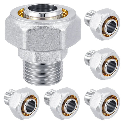 Six Pack Straight Air Piping Fittings Three Quarters Inch By One Half Inch Brass Nickel Plated 200 Psi Pro Grade Tubing Fittings