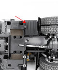Aluminum Alloy Battery Box and Gas Tank Upgrade Parts installed on Tamiya RC Truck, highlighting replacement components.