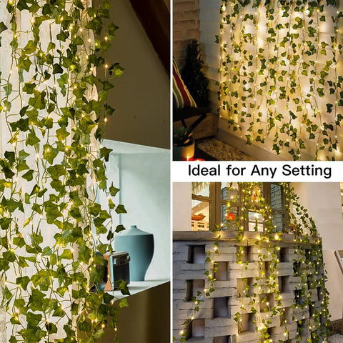 Ivy Vines Curtain Lights With 200 LEDs For Bedroom Dorm Wall Indoor Outdoor 6.5ft By 6.5ft With Remote Warm White setup