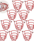 Red Fire Sprinkler Head Guard Cover Cage 10 Pack 1/2 3/4 Inch stacked in a grid with a mounted cover in the background.