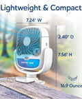 Cordless Personal Air Cooler With USB Charging 3 Speed Options Universal Clamp 360 Degree Swivel 5 Hour Battery Evaporative Hydro Chill Technology Portable Indoor Outdoor Cooler For Home Office Or Car with dimensions shown