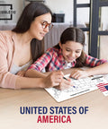 Mother and daughter using United States Map Dry Erase Whiteboard For Classroom 11x14 Kid Friendly Travel USA Learning Tool