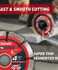 Segmented Diamond Cutting Blade 4.5 Inch For Angle Grinder Stone Master, showing blade in action on concrete block.
