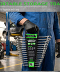 15-Piece Metric Combination Wrench Set With 12-Point Max Torque Open End CR-V Steel 8 To 22Mm Includes Storage Rack Built Tough For Auto Bike And Industrial Use held in garage