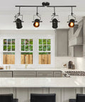 Track Lighting Kit With Four Adjustable Heads Semi Flush Mount Ceiling Light Black Finish in bright kitchen