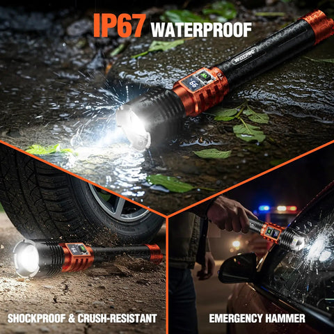 Rechargeable LED Flashlight 90,000LM Beast Bright With LCD Display, 5 Modes Waterproof And 10000mAh Battery in action