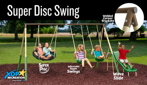 Backyard Swing Set With Multiple Play Stations For Up To Five Kids, Easy Assembly Metal Frame Playground with kids playing
