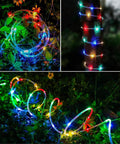50ft 360 LED Rope Lights Outdoor Multicolor Waterproof Connectable Flexible Tube Lights With 8 Modes glowing on plants