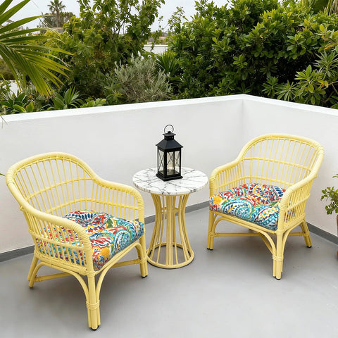 All Weather Tufted Wicker Chair Cushions Set Of 2 For Outdoor Patio Or Indoor Use, 19 Inch By 19 Inch By 4 Inch, Decorative Paisley Multi