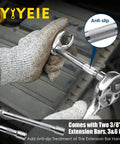 Using Three Eighths Inch Drive Crowfoot Wrench Set, 24 Pcs Flare Nut Crowfoot Wrenches With Metric And SAE Sizes, Extension Bars shown