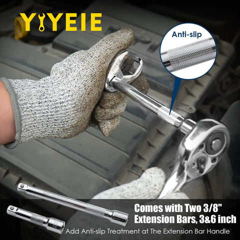 Using Three Eighths Inch Drive Crowfoot Wrench Set, 24 Pcs Flare Nut Crowfoot Wrenches With Metric And SAE Sizes, Extension Bars shown