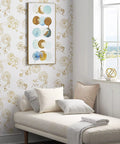 Gold And White Floral Peel And Stick Wallpaper Self Adhesive Removable Covering For Bedroom 393x17.3 Inches Vinyl Roll on wall