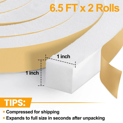 Heavy Duty High Density Foam Tape Air Conditioner Window Seal With Strong Adhesive for AC insulation, two 6.5 FT rolls, 1 inch width.