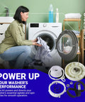Woman doing laundry beside Washer Pulley Clutch Kit And Drive Belt For Whirlpool Kenmore Maytag 2 Piece Set