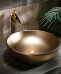 Modern Ceramic Vessel Sink with Faucet and Drain, Luxury Gold Oval Countertop Bathroom Vanity Basin with smooth finish