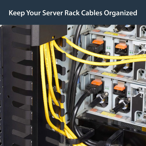 2-Pack 20U Vertical Cable Organizer With Finger Ducts For 40U Rack Mounts managing yellow cables neatly in server rack