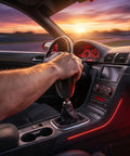 Upgrade Your Ride With This Sleek Kisa Angel 2 Piece Weighted Shift Knob Set For Manual Cars Featuring Ergonomic Grip, Anodized Finish, And Universal 8 10 12 Mm Adapter Kit For Smooth Gearing Action installed in manual car cabin