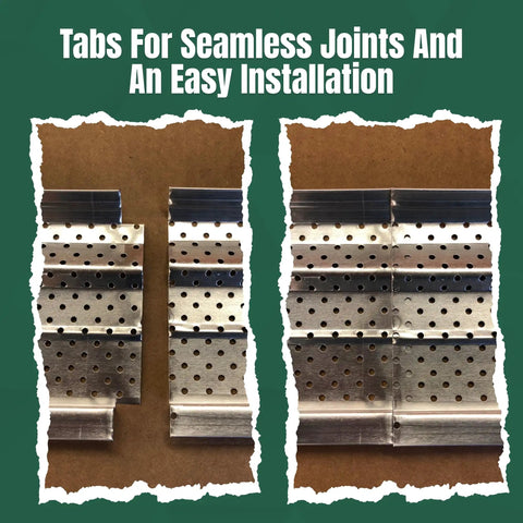 Heavy-Duty Aluminum Gutter Guard System For 5 Inch Gutters, 200 Feet Of Rust-Proof Leaf And Debris Protection shown with installation tabs.