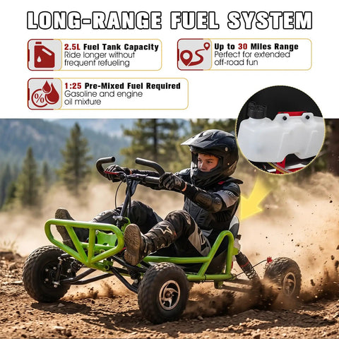 Gas Powered Off Road Go Kart For Adults And Teens With 63cc 2.5HP Engine in action on rugged outdoor terrain