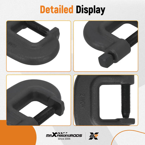 Heavy Duty C Clamp 2-5/16 Inch Opening, 1-7/8 Inch Throat, 3/4-10 Inch Screw, Clamping Force Up To 12,500 Pounds, Machined Hardened Steel With Black Oxide Finish, Perfect For Auto Repair, Metalworking, And Workshop Projects showing close-up detail