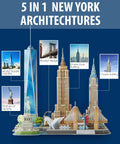 3D City Puzzle Kit For Kids 8-10: Build NYC Landmarks Like Statue Of Liberty, Brooklyn Bridge, And Chrysler Building - Epic, Challenging STEM Toy For Creative Builders And Weekend Projects. 5-in-1 New York architecture set