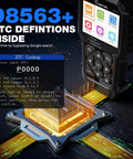 Pro OBD2 Car Code Reader And Diagnostic Scanner shown with digital interface and DTC lookup functionality.