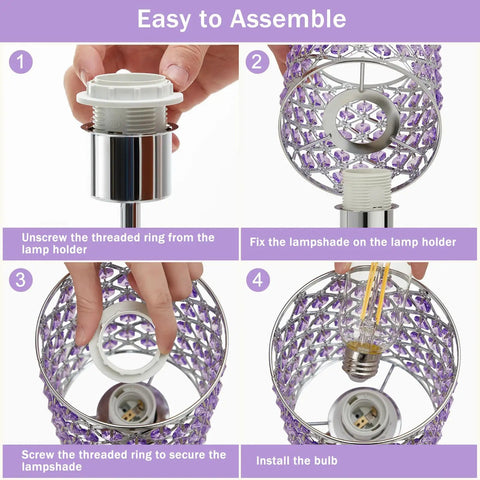 Step-by-step assembly of Touch Control Crystal Table Lamp Set Of 2 Black Nightstand Lamps With USB C And USB A Charging Ports.