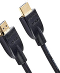 Close-up of 6ft 4K HDMI 2.0 Cable With Ethernet 18Gbps High Speed For TV PS5 Xbox showing two HDMI connectors.