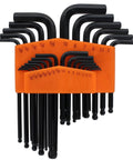 Orange Ball End Hex Key Set 25 Piece SAE Inch Metric Mm Allen Key Combo with ball point sockets in orange holder