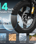 Powerful 560W Folding Electric Bike For Adults And Teens, Go To City Commuter Ebike With 48V Battery, 24 MPH Top Speed, 3 Level Pedal Assist, Dual Disc Brakes, 14 Inch Compact Foldable Ride, UL 2849 Certified. 14-inch inflatable front wheel for urban, sand, snow, and mountain roads