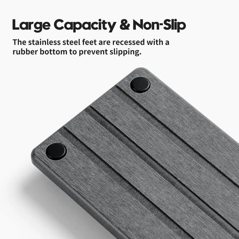 Total Game Changer For Messy Counters, This Fast Drying Diatomite Sink Caddy Acts As A Water Grabbing Stone Tray For Sponges And Soap, Super Handy 10X4 Inches, featuring recessed stainless steel feet.