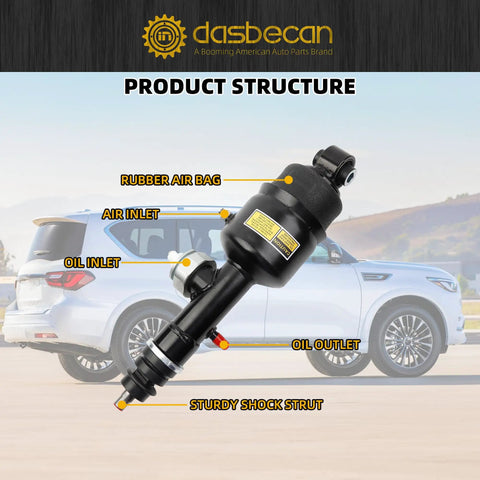 Rear Hydraulic Air Suspension Shock Absorber Strut Set For Infiniti QX56 2011 2013 And QX80 2014 2023 Left And Right Replacement 56210 1LA4A 56211 1LA4A Plug And Play Easy Install, showing labeled components