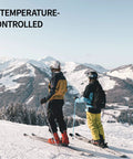 Skiers enjoying snowy mountains, wearing Merino Wool Performance Ski Socks For Men Women And Kids With Thermo Regulating Warmth