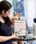 Stylist showing Hair Stylists Cheat Sheet Visual Guide For Students And Educators Laminated Spill Proof And Tear Proof Six Page.