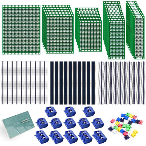104 Piece Double Sided PCB Board Kit For DIY Soldering And Electronics Projects With Arduino Compatibility And 40 Pin 2.54mm Header Connector Set